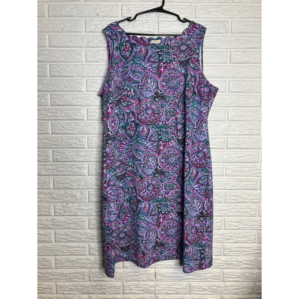 Talbots Shift Dress Womens 2X Purple Paisley Scalloped Neck Excellent Stretch‎